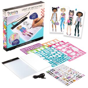 fashion angels fashion design light up sketch pad 12521, light up tracing pad, includes usb, ultra thin tablet, includes stencils and stickers, recommended for ages 8 and up