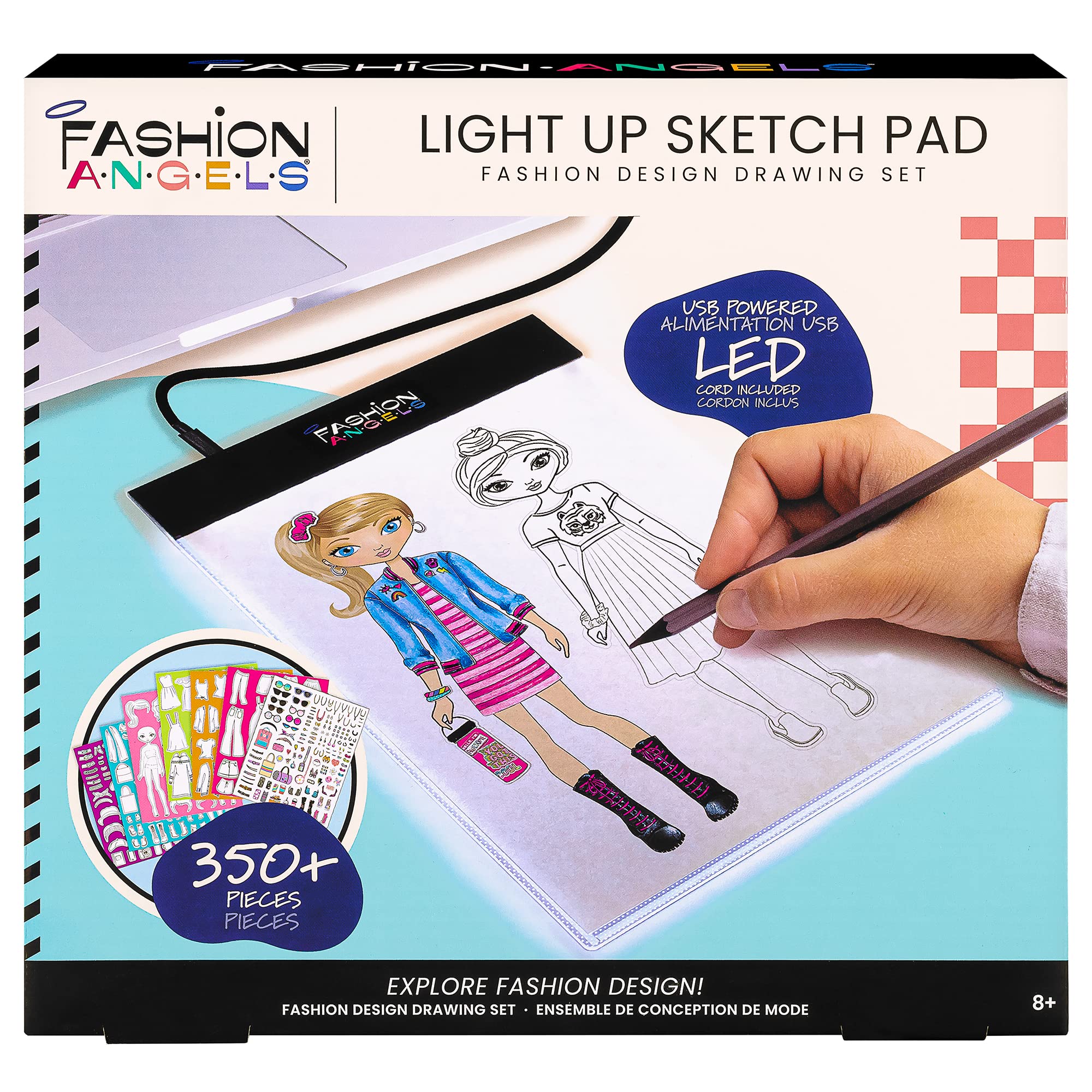 Fashion Angels Fashion Design Light Up Sketch Pad 12521, Light Up Tracing Pad, Includes USB, Ultra Thin Tablet, Includes Stencils and Stickers, Recommended for Ages 8 And Up