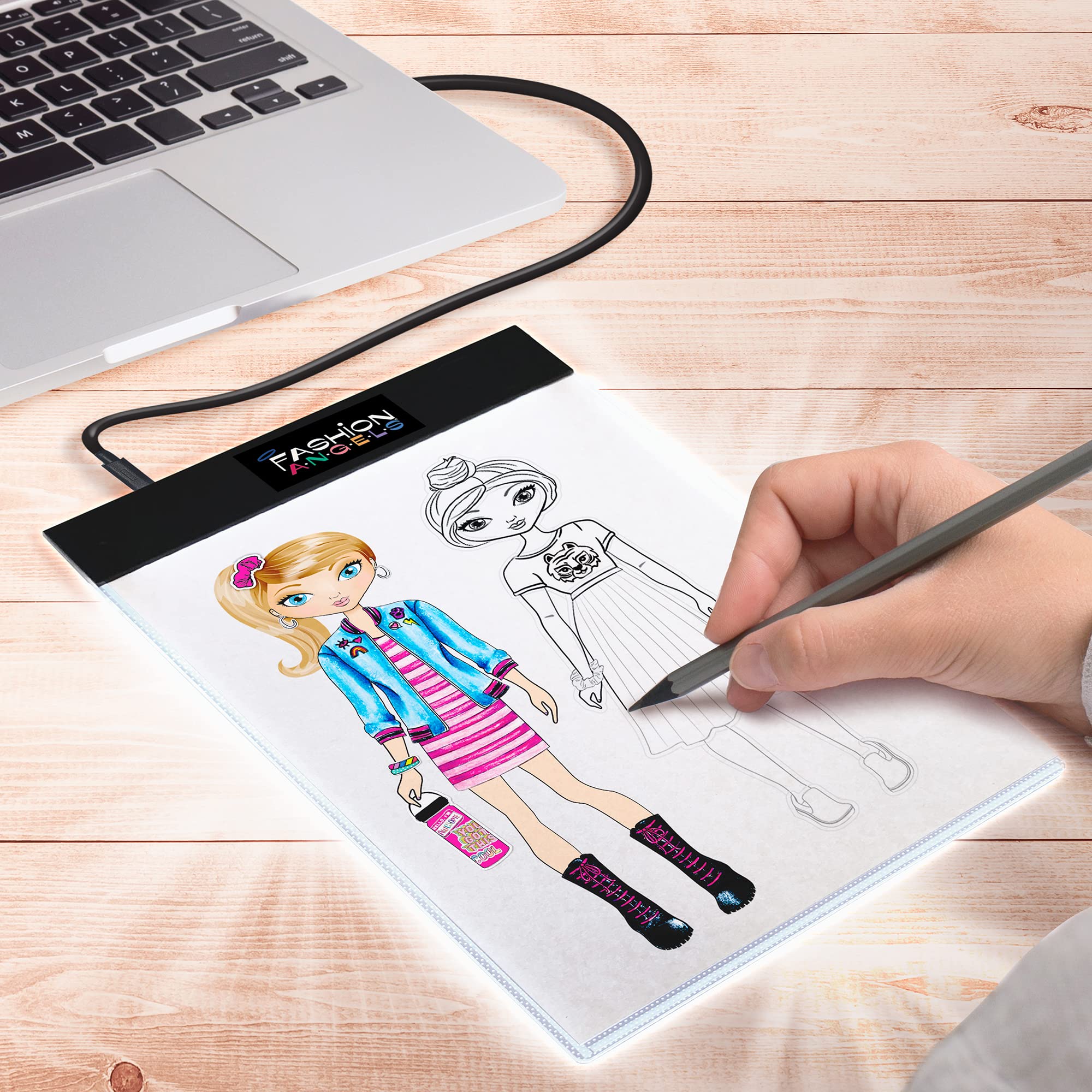 Fashion Angels Fashion Design Light Up Sketch Pad 12521, Light Up Tracing Pad, Includes USB, Ultra Thin Tablet, Includes Stencils and Stickers, Recommended for Ages 8 And Up