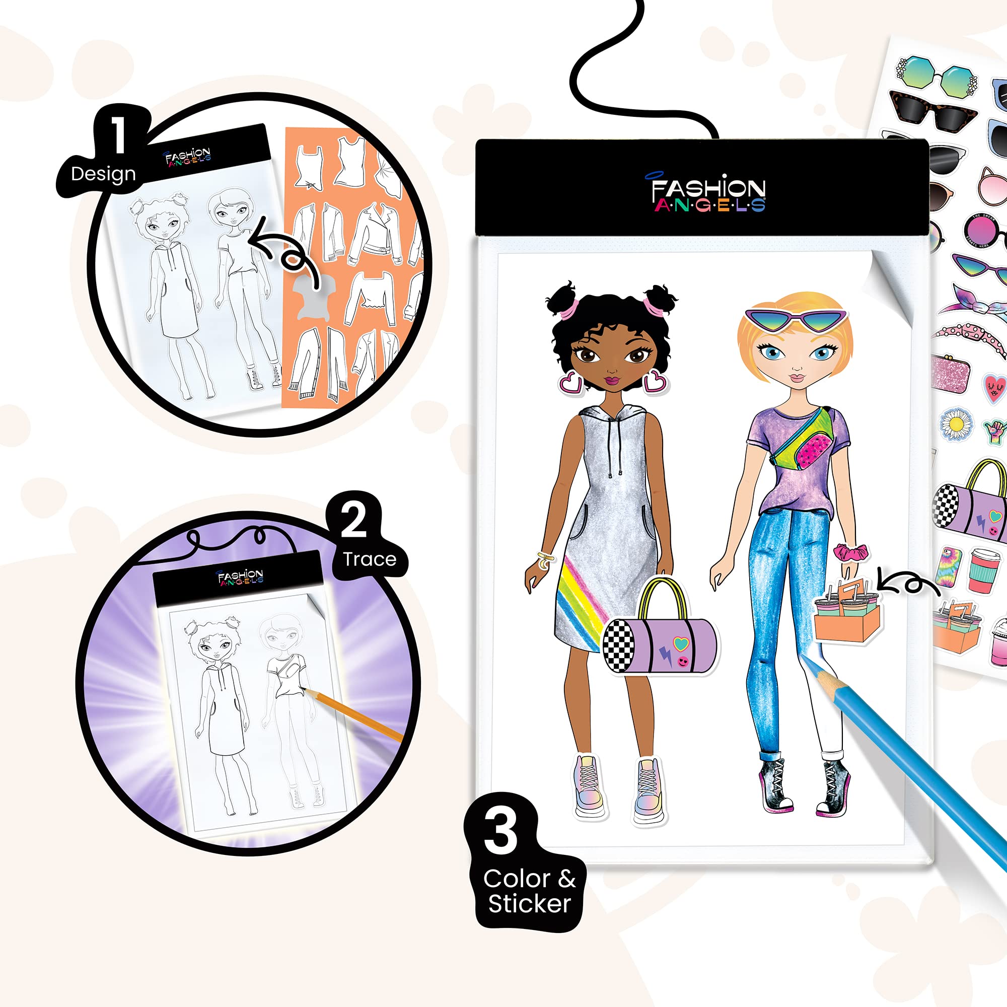 Fashion Angels Fashion Design Light Up Sketch Pad 12521, Light Up Tracing Pad, Includes USB, Ultra Thin Tablet, Includes Stencils and Stickers, Recommended for Ages 8 And Up