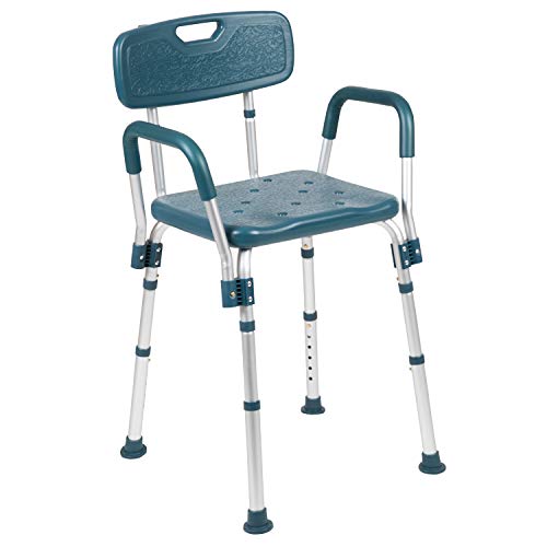 Flash Furniture HERCULES Series 300 Lb. Capacity Adjustable Navy Bath & Shower Chair with Quick Release Back & Arms