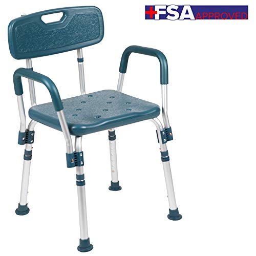 Flash Furniture HERCULES Series 300 Lb. Capacity Adjustable Navy Bath & Shower Chair with Quick Release Back & Arms