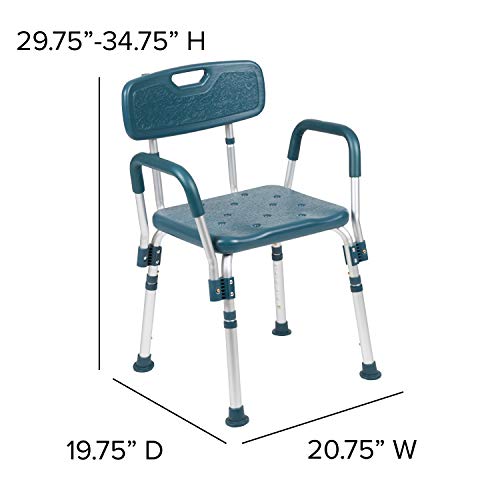 Flash Furniture HERCULES Series 300 Lb. Capacity Adjustable Navy Bath & Shower Chair with Quick Release Back & Arms