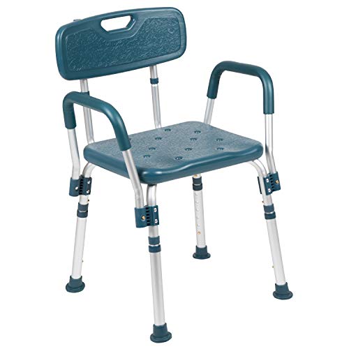 Flash Furniture HERCULES Series 300 Lb. Capacity Adjustable Navy Bath & Shower Chair with Quick Release Back & Arms