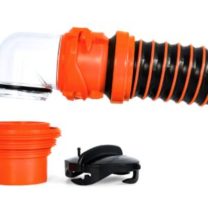 Camco RhinoEXTREME 20’ Camper/RV Sewer Hose | RV Accessories Include 360° Clear Swivel Wye Fitting & Removable 4-in-1 Adapter for RV Storage and Organization & More | TPE Tech for Durability (21056)