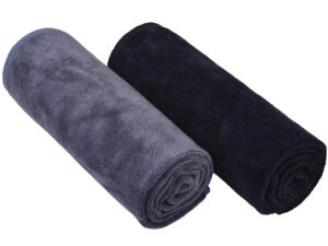 hopeshine home gyms towel for men women microfiber gym towels cycling workout sweat towel set quick dry exercise sports travel towel fast drying 2-pack (black + grey)