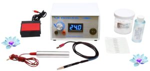 v2r electrolysis system for permanent hair removal with accessory kit.