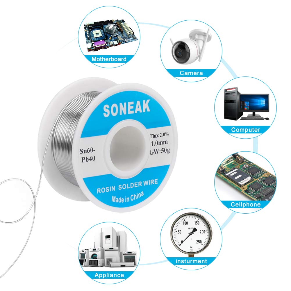 SONEAK 60/40 Tin Lead Solder With Rosin Core For Electrical Soldering 1.0mm 50g