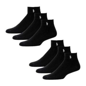 ralph lauren polo classic sport 6 pack half cushioned sole men's socks (black with silver horse)