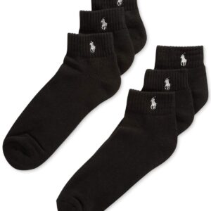 Ralph Lauren Polo Classic Sport 6 Pack half Cushioned sole Men's Socks (Black with Silver Horse)