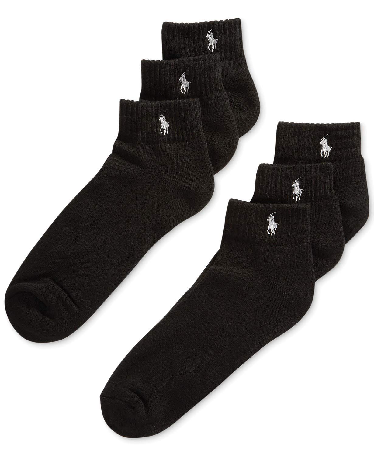 Ralph Lauren Polo Classic Sport 6 Pack half Cushioned sole Men's Socks (Black with Silver Horse)