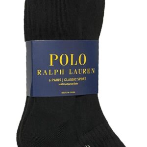 Ralph Lauren Polo Classic Sport 6 Pack half Cushioned sole Men's Socks (Black with Silver Horse)