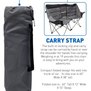 EasyGo Product Camping Chair - Double Love Seat Heavy Duty Oversized - Folds Easily and is Padded, Black Grey