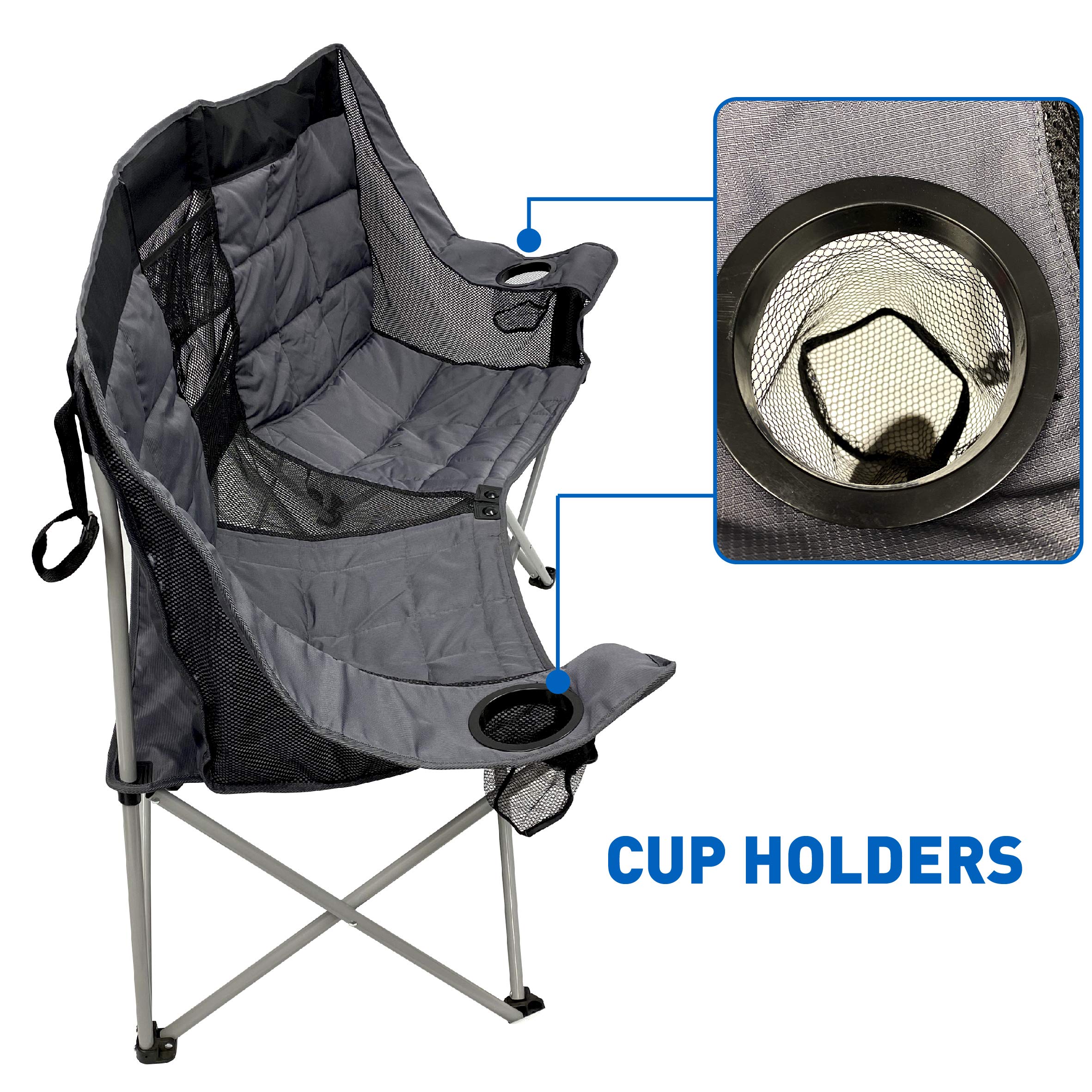 EasyGo Product Camping Chair - Double Love Seat Heavy Duty Oversized - Folds Easily and is Padded, Black Grey