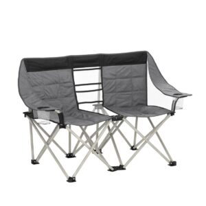 EasyGo Product Camping Chair - Double Love Seat Heavy Duty Oversized - Folds Easily and is Padded, Black Grey