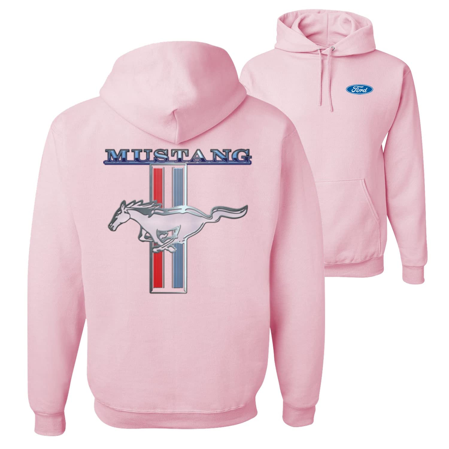 Wild Bobby Ford Mustang Classic Pony USA Logo Emblem Cars and Trucks Front and Back Unisex Graphic Hoodie Sweatshirt, Light Pink, X-Large