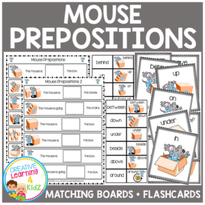 preposition mouse matching boards + flashcards