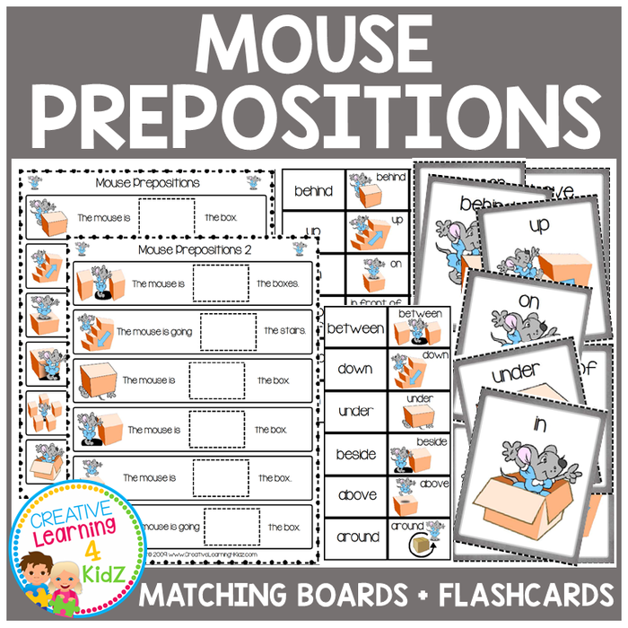 Preposition Mouse Matching Boards + Flashcards