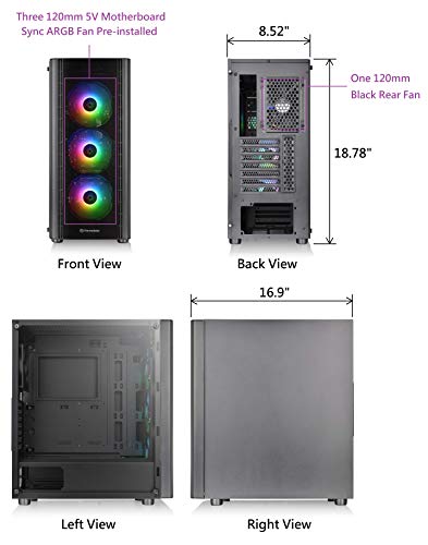 Thermaltake V250 Motherboard Sync ARGB ATX Mid-Tower Chassis with 3 120mm 5V Addressable RGB Fan + 1 Black 120mm Rear Fan Pre-Installed CA-1Q5-00M1WN-00