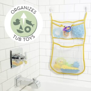 S&T INC. Baby Bath Toy Storage for Tub with Pockets, Kids Bath Toy Holder or Mesh Shower Caddy, Holds Kid Toys, Soaps, or Shampoos, 14 Inch by 20 Inch Net with Hooks Included, Yellow, 1 Pack