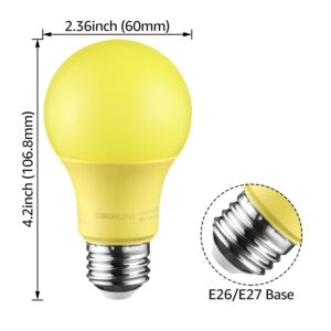 TORCHSTAR LED A19 Yellow Bulbs, 8W (40W Equivalent) Light Bulb, E26/E27 Base, Outdoor Bug Free Lights for Porch, Patio, Backyard, Entry Way, Pack of 6