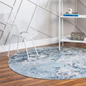rugs.com leipzig collection round rug – 7 ft round blue low-pile rug perfect for kitchens, dining rooms