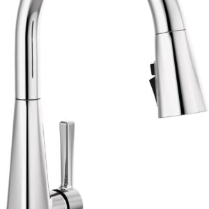 Delta Faucet Lenta Pull Down Kitchen Faucet Chrome, Chrome Kitchen Faucets with Pull Down Sprayer, Kitchen Sink Faucet, Faucet for Kitchen Sink with Magnetic Docking Spray Head, Chrome 19802Z-DST