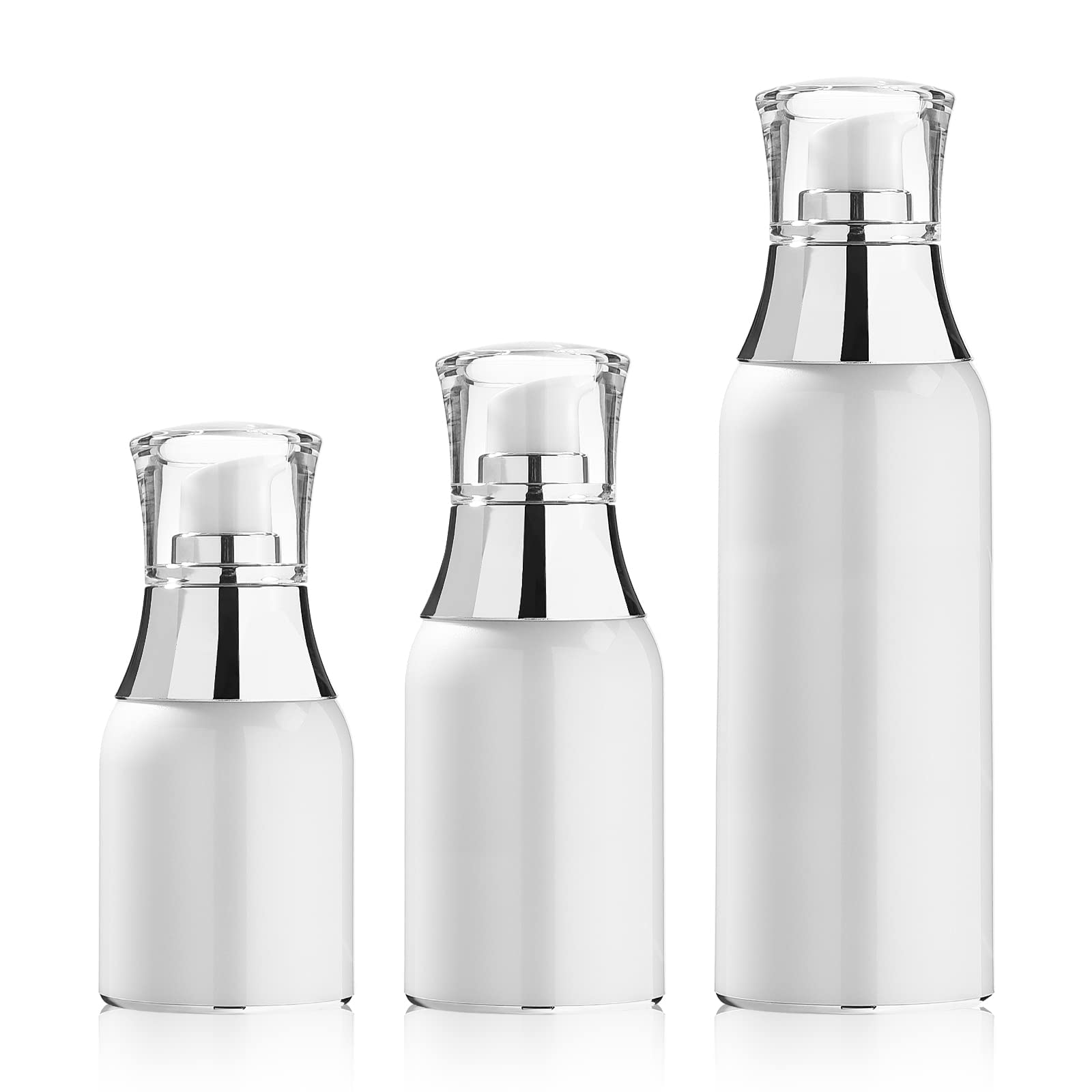 EOPER Airless Pump Jars 30/50/100ML, 3 Pieces Empty Refillable Cosmetic Air Pump Jars Bottles Airless Lotion Cream Sample Containers Makeup Vials Accessories Leak-Proof DIY Travel, Pearly White