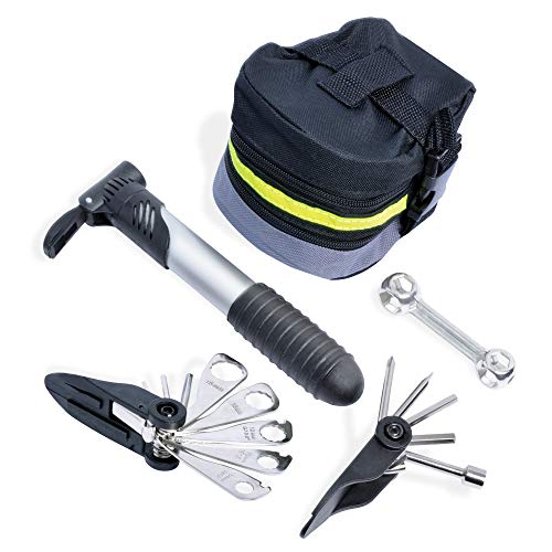 Protocol Bicycle Repair KIT-Multiple Allen Keys, Wrenches, and Screwdrivers. Fix Flat Tires and Tighten Loose Hooks Right onto Bike. Includes Bonus Bike air Pump, Standard