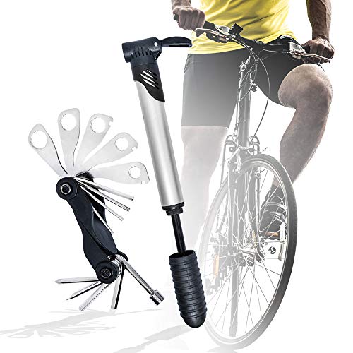 Protocol Bicycle Repair KIT-Multiple Allen Keys, Wrenches, and Screwdrivers. Fix Flat Tires and Tighten Loose Hooks Right onto Bike. Includes Bonus Bike air Pump, Standard