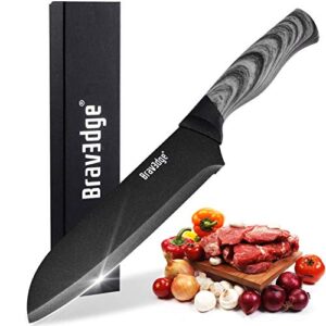 professional chef's knife, 8 inch high carbon stainless steel japanese kitchen knife, ultra sharp utility knife with ergonomic handle and gift box for family and restaurant - black matt
