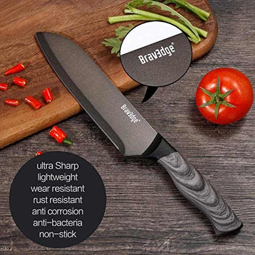 Professional Chef's Knife, 8 Inch High Carbon Stainless Steel Japanese Kitchen Knife, Ultra Sharp Utility Knife with Ergonomic Handle and Gift Box for Family and Restaurant - Black Matt