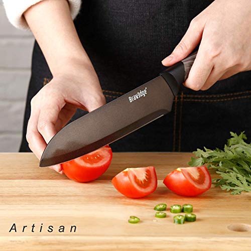 Professional Chef's Knife, 8 Inch High Carbon Stainless Steel Japanese Kitchen Knife, Ultra Sharp Utility Knife with Ergonomic Handle and Gift Box for Family and Restaurant - Black Matt