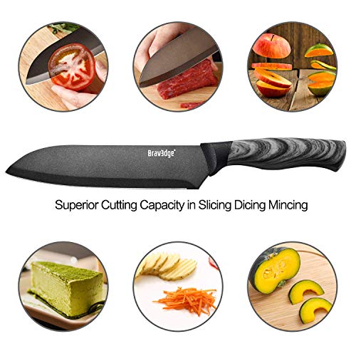 Professional Chef's Knife, 8 Inch High Carbon Stainless Steel Japanese Kitchen Knife, Ultra Sharp Utility Knife with Ergonomic Handle and Gift Box for Family and Restaurant - Black Matt