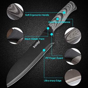 Professional Chef's Knife, 8 Inch High Carbon Stainless Steel Japanese Kitchen Knife, Ultra Sharp Utility Knife with Ergonomic Handle and Gift Box for Family and Restaurant - Black Matt