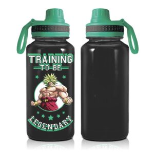 JUST FUNKY Dragon Ball Super Saiyan Goku Water Bottle w/Sporty Green Cap [BLACK 32oz] Hydro Tumbler Flask, Anime Plastic Water Bottle (OFFICIALLY LICENSED)