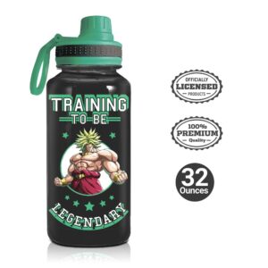 JUST FUNKY Dragon Ball Super Saiyan Goku Water Bottle w/Sporty Green Cap [BLACK 32oz] Hydro Tumbler Flask, Anime Plastic Water Bottle (OFFICIALLY LICENSED)