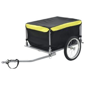 tidyard bike cargo trailer, foldable drawbar, removable cargo compartment, removable, weather-resistant cover, hook and loop fasteners, black and yellow 65 kg