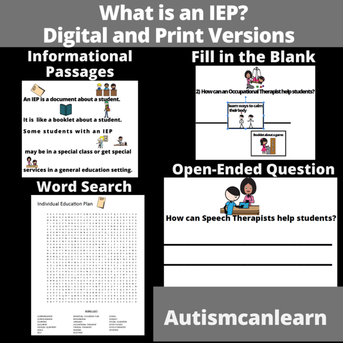What is an IEP? an informational booklet for visual learners with questions, print and digital versions