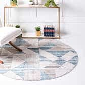 Rugs.com Leipzig Collection Round Rug – 7 Ft Round Blue Low-Pile Rug Perfect for Kitchens, Dining Rooms