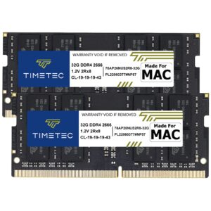 timetec 64gb kit(2x32gb) compatible for apple ddr4 2666mhz for mid 2020 imac (20,1/20,2) / mid 2019 imac (19,1) 27-inch w/retina 5k display, late 2018 mac mini (8,1) pc4-21333 / pc4-21300 mac ram