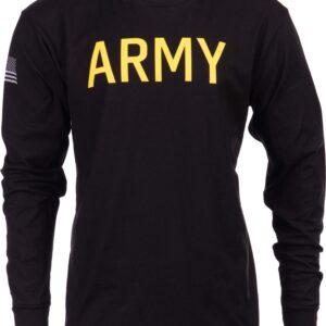 Ann Arbor T-shirt Co. Army PT Style Shirt | U.S. Military Physical Training Workout Long Sleeve T-Shirt, Black- S