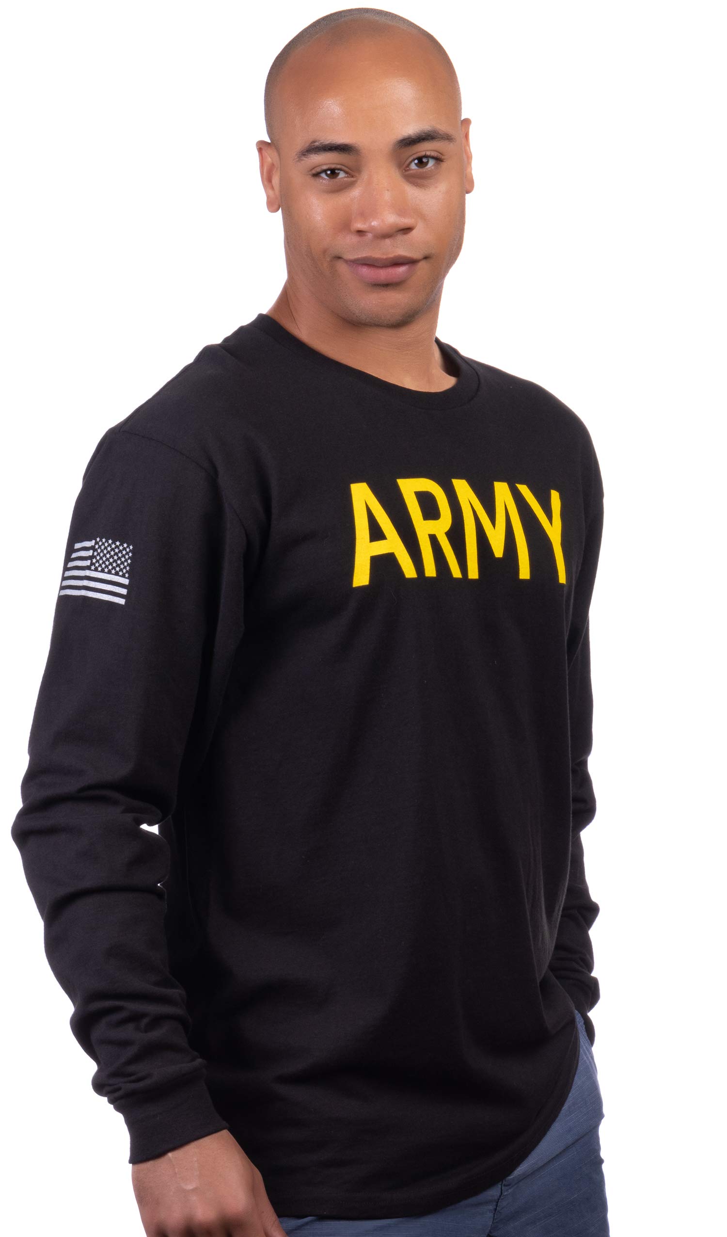 Ann Arbor T-shirt Co. Army PT Style Shirt | U.S. Military Physical Training Workout Long Sleeve T-Shirt, Black- S