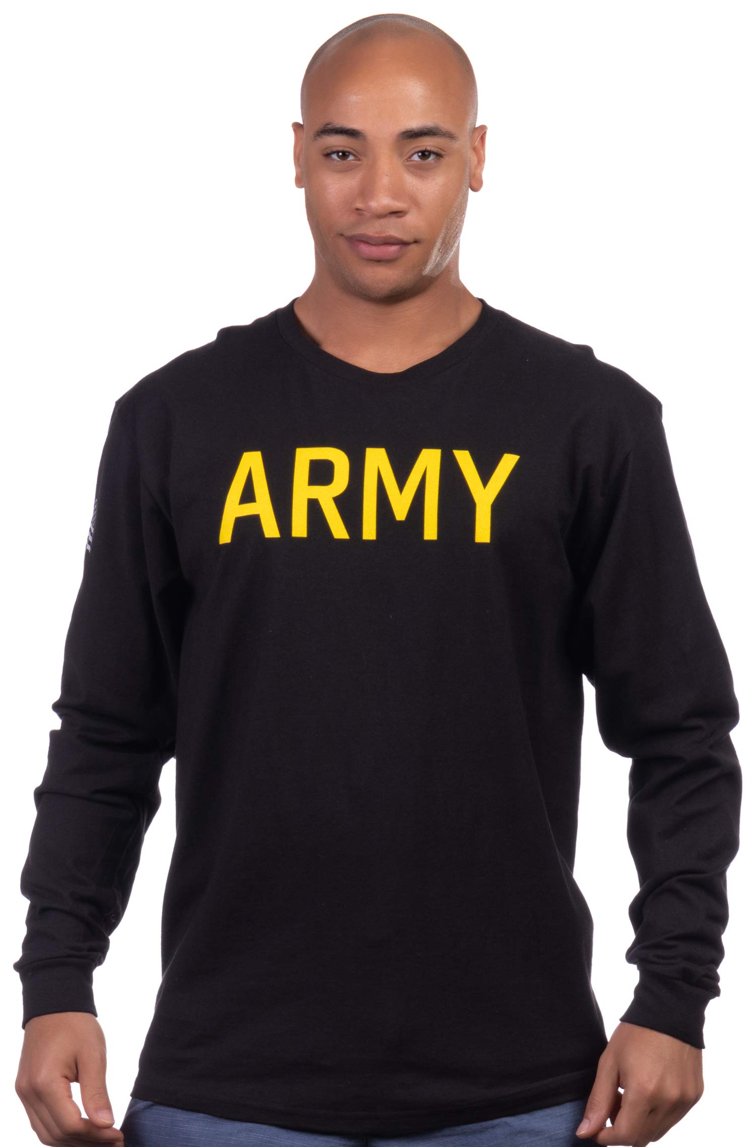 Ann Arbor T-shirt Co. Army PT Style Shirt | U.S. Military Physical Training Workout Long Sleeve T-Shirt, Black- S