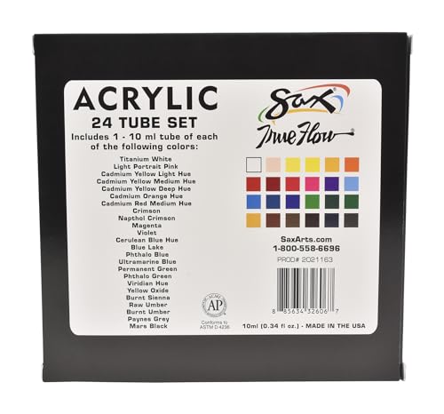 Paint Acrylic 0.34 OZ Tube SAX True Flow Set of 24