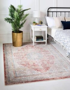 unique loom noble collection country, traditional, distressed, vintage, geometric, border area rug, 8' 0" x 9' 11", red/ivory