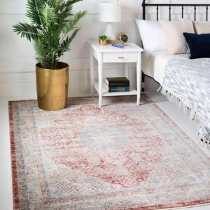 Unique Loom Noble Collection Country, Traditional, Distressed, Vintage, Geometric, Border Area Rug, 8' 0" x 9' 11", Red/Ivory