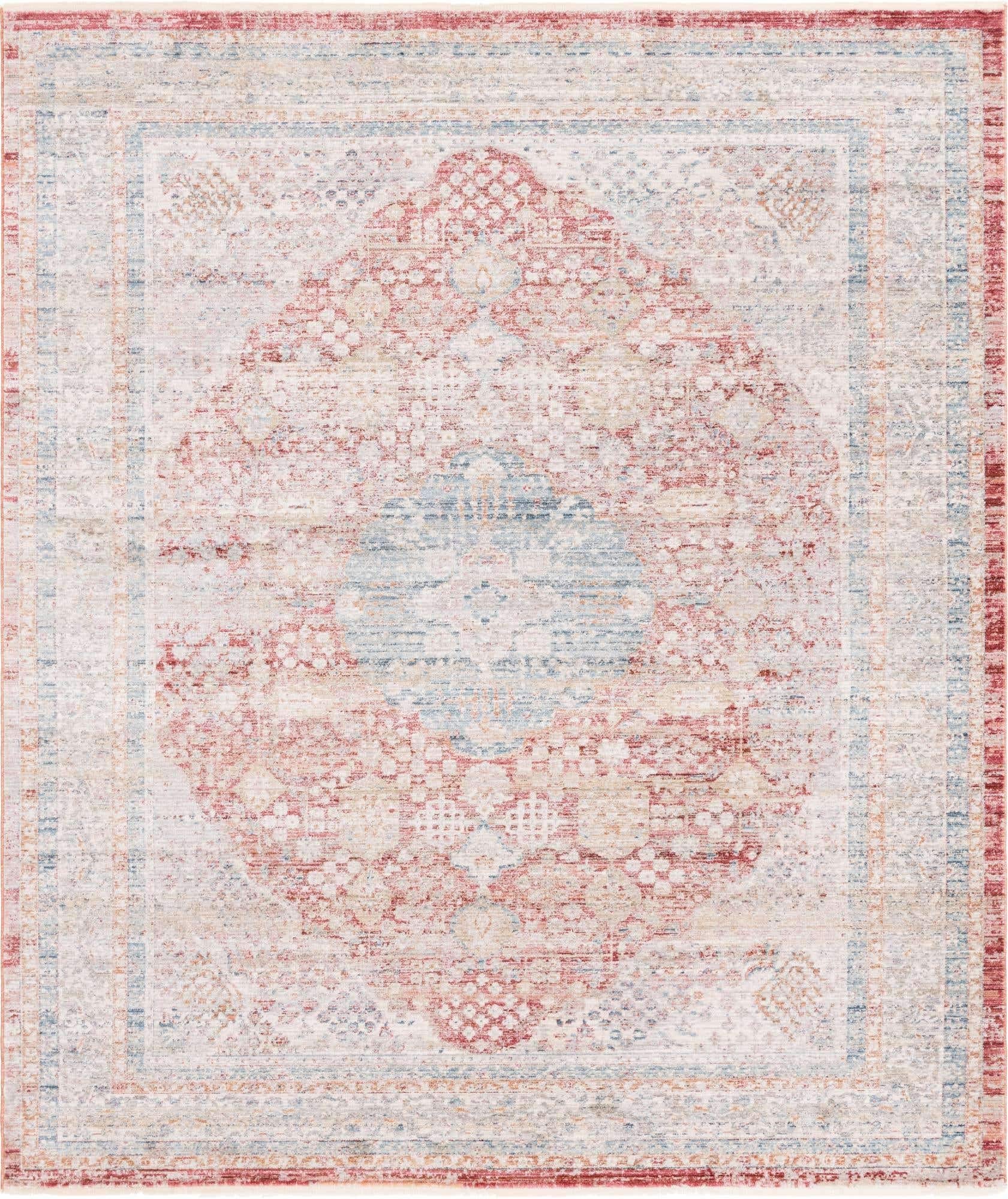 Unique Loom Noble Collection Country, Traditional, Distressed, Vintage, Geometric, Border Area Rug, 8' 0" x 9' 11", Red/Ivory