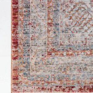 Unique Loom Noble Collection Country, Traditional, Distressed, Vintage, Geometric, Border Area Rug, 8' 0" x 9' 11", Red/Ivory