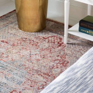 Unique Loom Noble Collection Country, Traditional, Distressed, Vintage, Geometric, Border Area Rug, 8' 0" x 9' 11", Red/Ivory